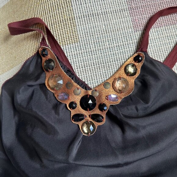 Vintage Rozae Nichols Black Jewel Rhinestone Silk Tank Top, Size Medium - Picture 2 of 7